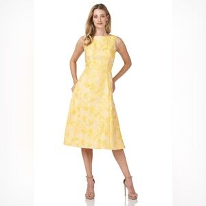 Kay Unger Yellow Floral Stripe Jacquard Midi Dress Size 4 New With Tag